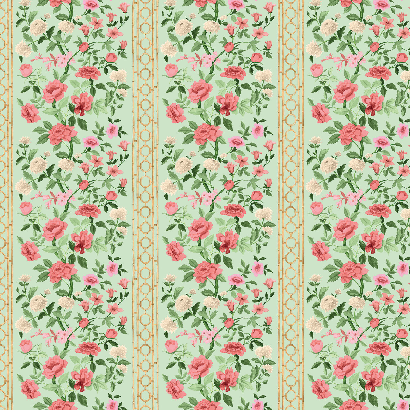 Esme Wallpaper in Coral on Céladon